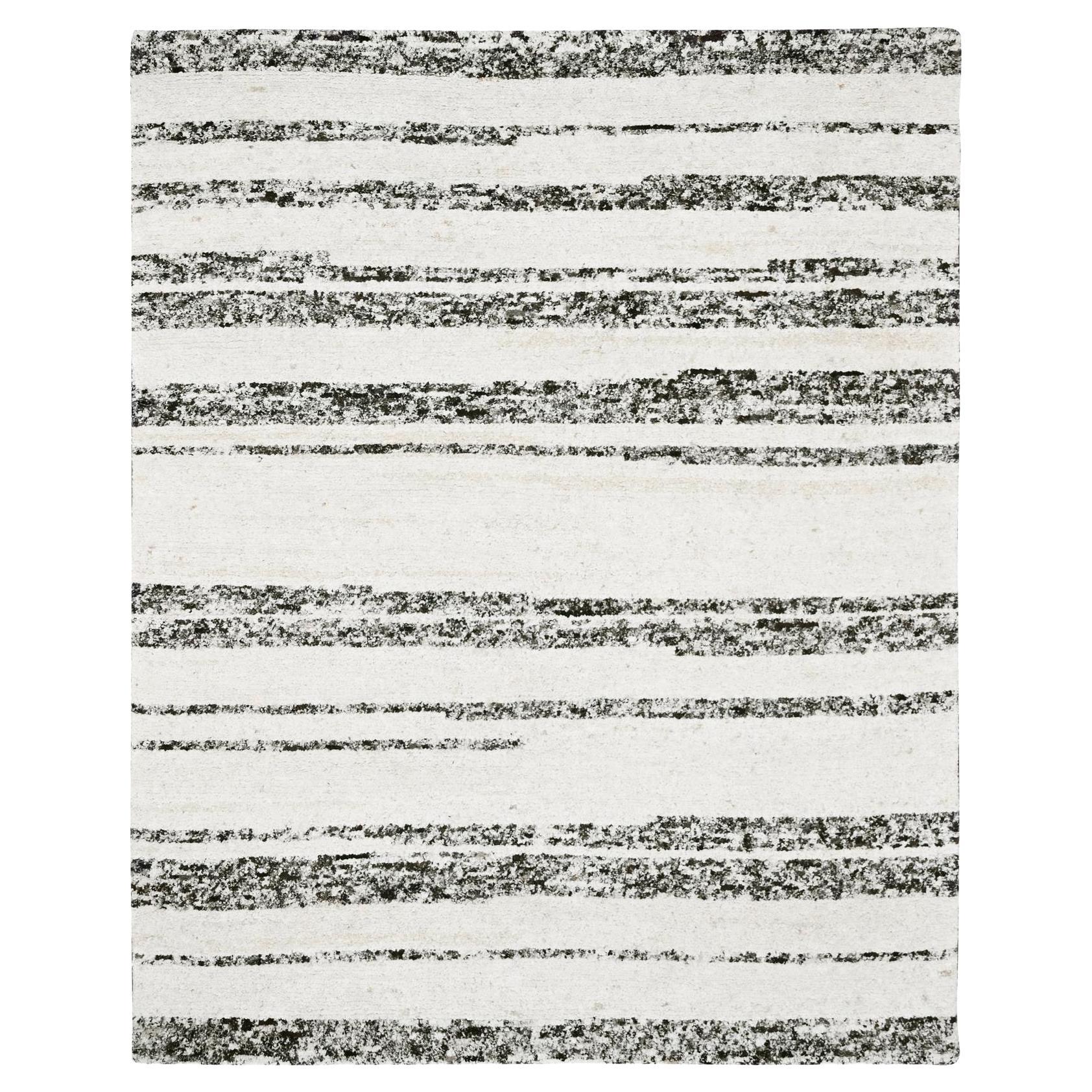 8
x9
9" Dunkelbraun, Elfenbein Striae Design Ungefärbte Wolle Handgeknüpft Orientteppich