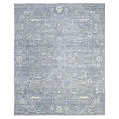 8'x9'9" Gray Afghan Angora Oushak Flowing Design Soft Wool Hand Knotted Rug