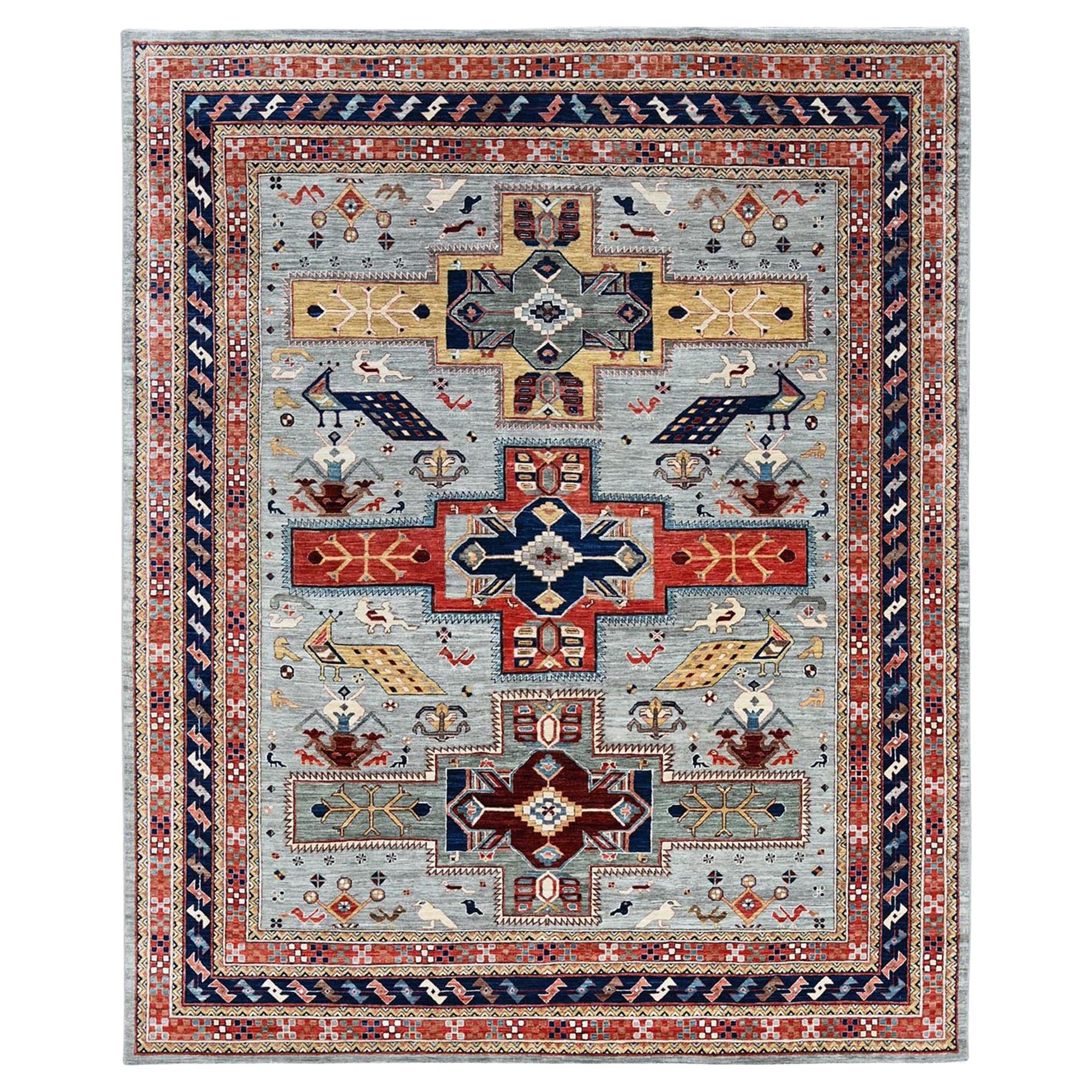 8
x9
9" Grau Armenisch Inspiriert Kaukasisch Design Handgeknüpft Wolle Orientteppich