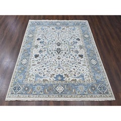 8'x9'9" Gray Oushak with Floral Motifs Hand Knotted Pure Wool Oriental Rug