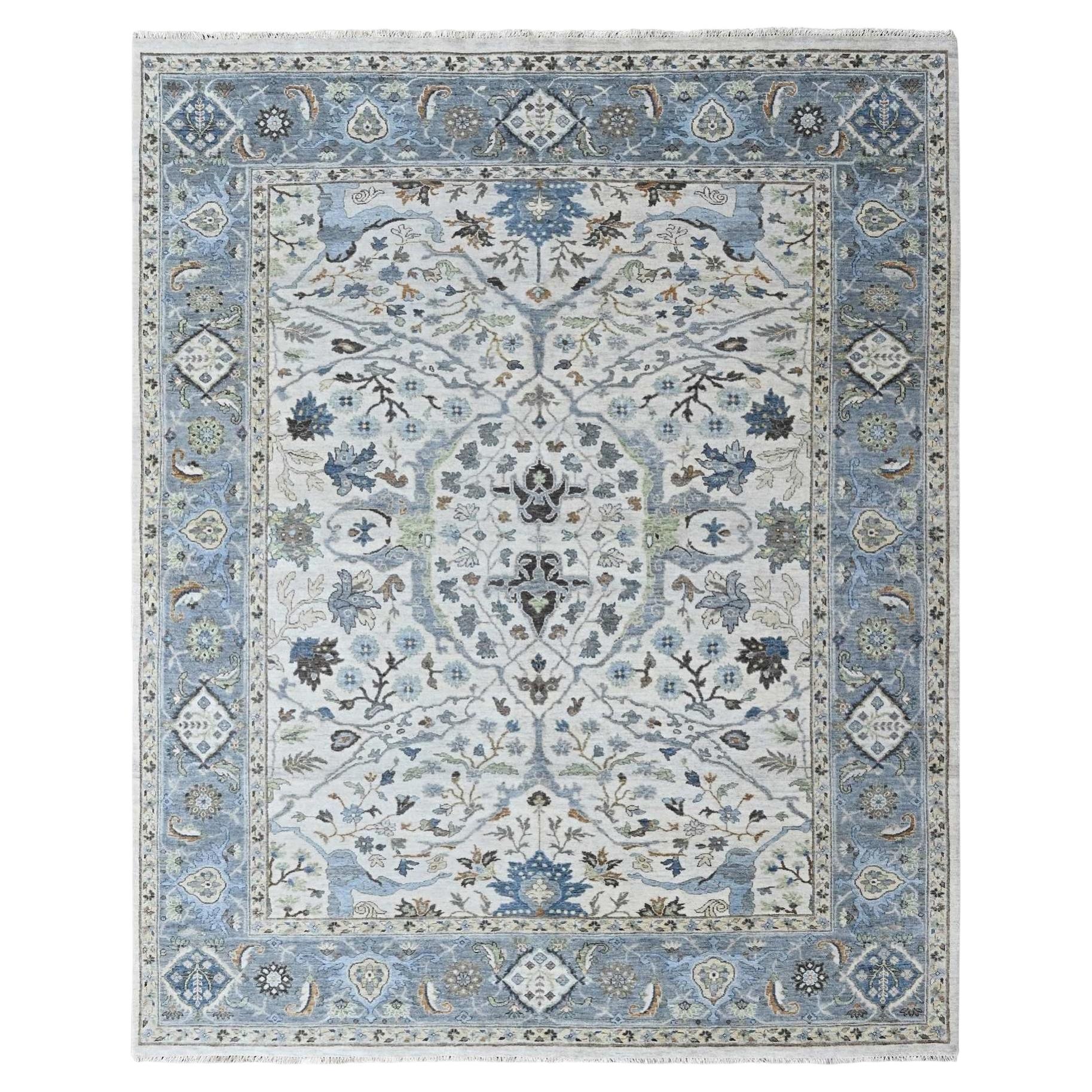 8'x9'9" Gray Oushak with Floral Motifs Hand Knotted Pure Wool Oriental Rug