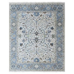8'x9'9" Gray Oushak with Floral Motifs Hand Knotted Pure Wool Oriental Rug