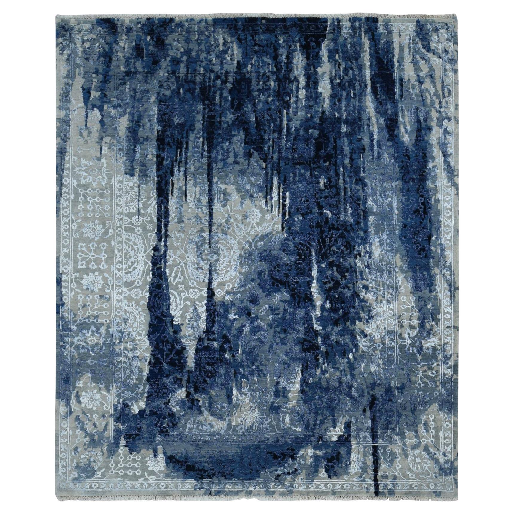 8'x9'9" Gray Wool and Silk Transitional Design Hand Knotted Oriental Rug