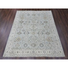 8'x9'9" Greenish Gray Hand Knotted Wool Karajeh Design Medallions Design Rug