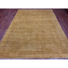 8'x9'9" Honey Brown Plain Solid Pattern Hand Knotted Hand Spun Ghazni Wool Rug