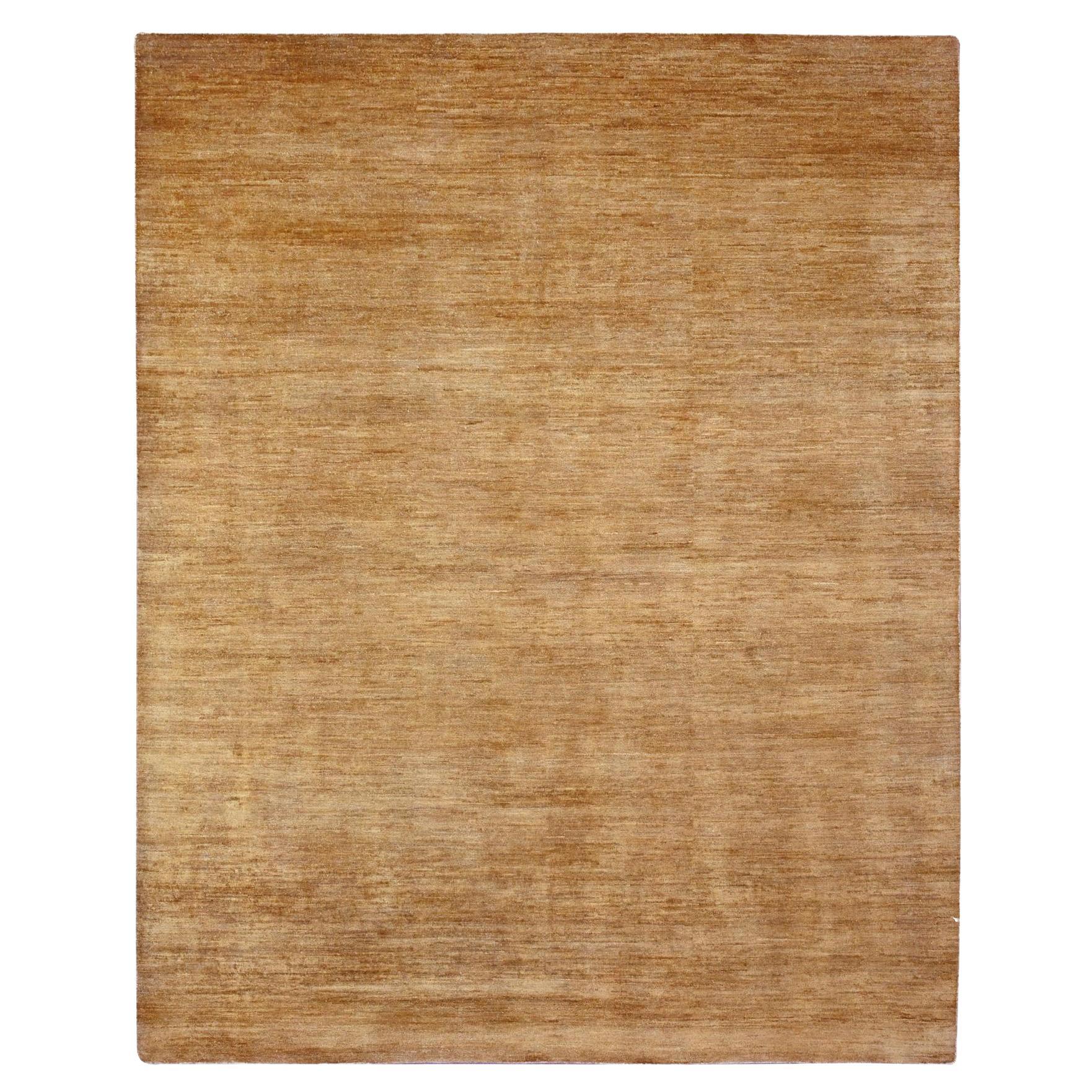 8'x9'9" Honey Brown Plain Solid Pattern Hand Knotted Hand Spun Ghazni Wool Rug For Sale