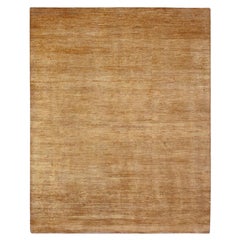 8'x9'9" Honey Brown Plain Solid Pattern Hand Knotted Hand Spun Ghazni Wool Rug