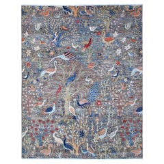 8'x9'9" Gray Birds Paradise Rugs oriental en pure laine nouée à la main