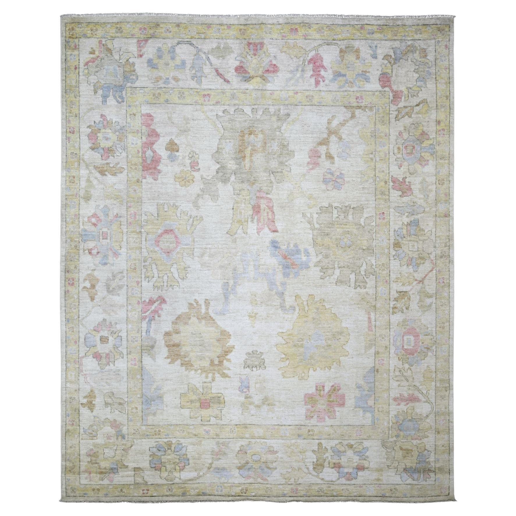 8'x9'9" Ivory, Afghan Angora Oushak 100% Wool Hand Knotted Oriental Rug