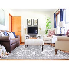 8'x9'9" Ivory, Hand Knotted 100% Cotton, Agra Design Oriental Rug