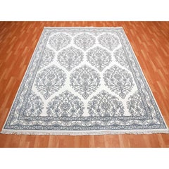 8'x9'9" Ivory, Hand Knotted 100% Cotton, Agra Design Oriental Rug