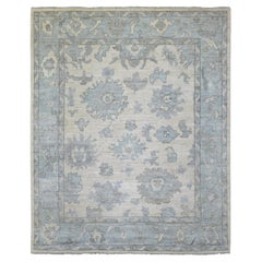 8'x9'9" Ivory Hand Knotted Afghan Angora Oushak with Leaf Design Soft Wool Rug