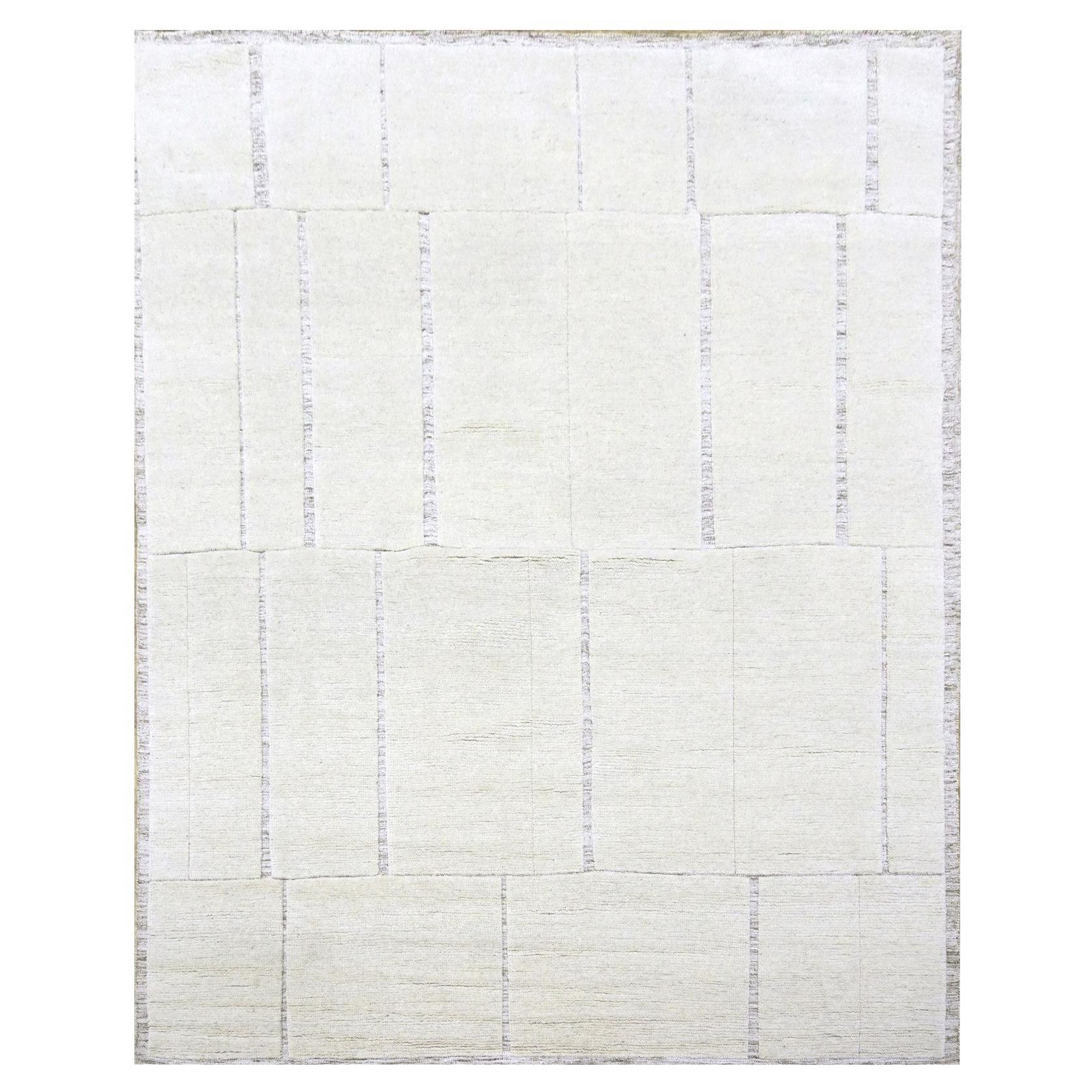 8'x9'9" Ivory Modern with Geometric Design Tone on Tone Hand Knotted Wool Square For Sale