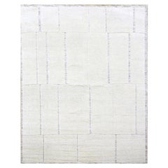 8'x9'9" Ivory Modern with Geometric Design Tone on Tone Hand Knotted Wool Square
