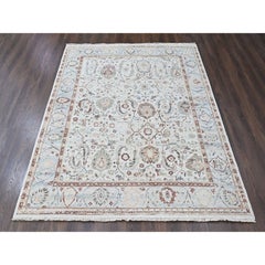 8'x9'9" Ivory Pure Wool Ziegler Mahal Zero Pile Hand Knotted Oriental Rug