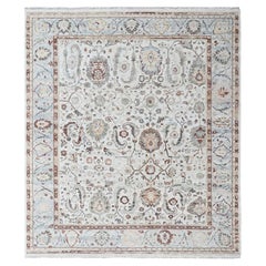 8'x9'9" Ivory Pure Wool Ziegler Mahal Zero Pile Hand Knotted Oriental Rug