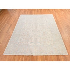 8'x9'9" Ivory Washed Out Peshawar with All Over Design Hand Knotted Wool Rug