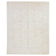 8'x9'9" Ivory Washed Out Peshawar with All Over Design Hand Knotted Wool Rug
