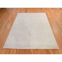 8'x9'9" Ivory Washed Out Peshawar with Goombad Design Hand Knotted Wool Rug
