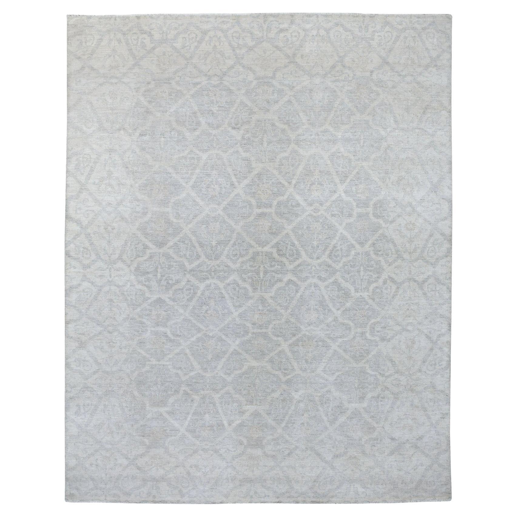 8'x9'9" Ivory White Wash Peshawar Natural Wool Hand Knotted Oriental Rug