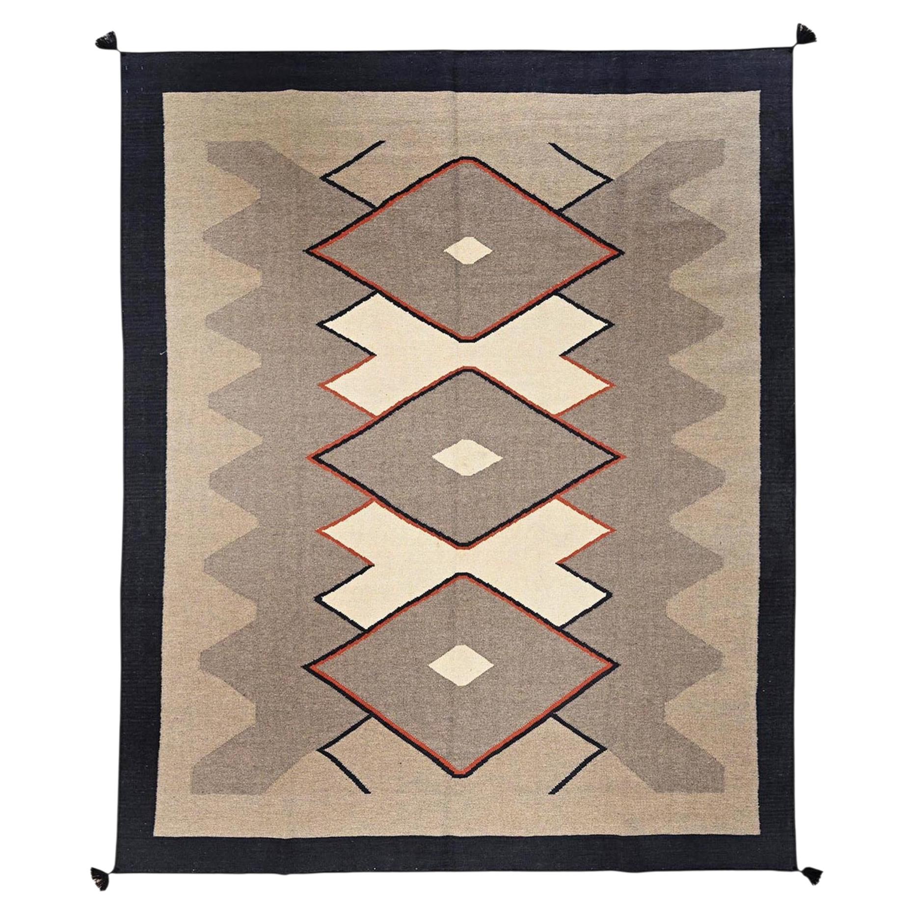 8'x9'9" Khaki Brown Southwest Geometric Design Hand Woven Flat Weave Wool Rug