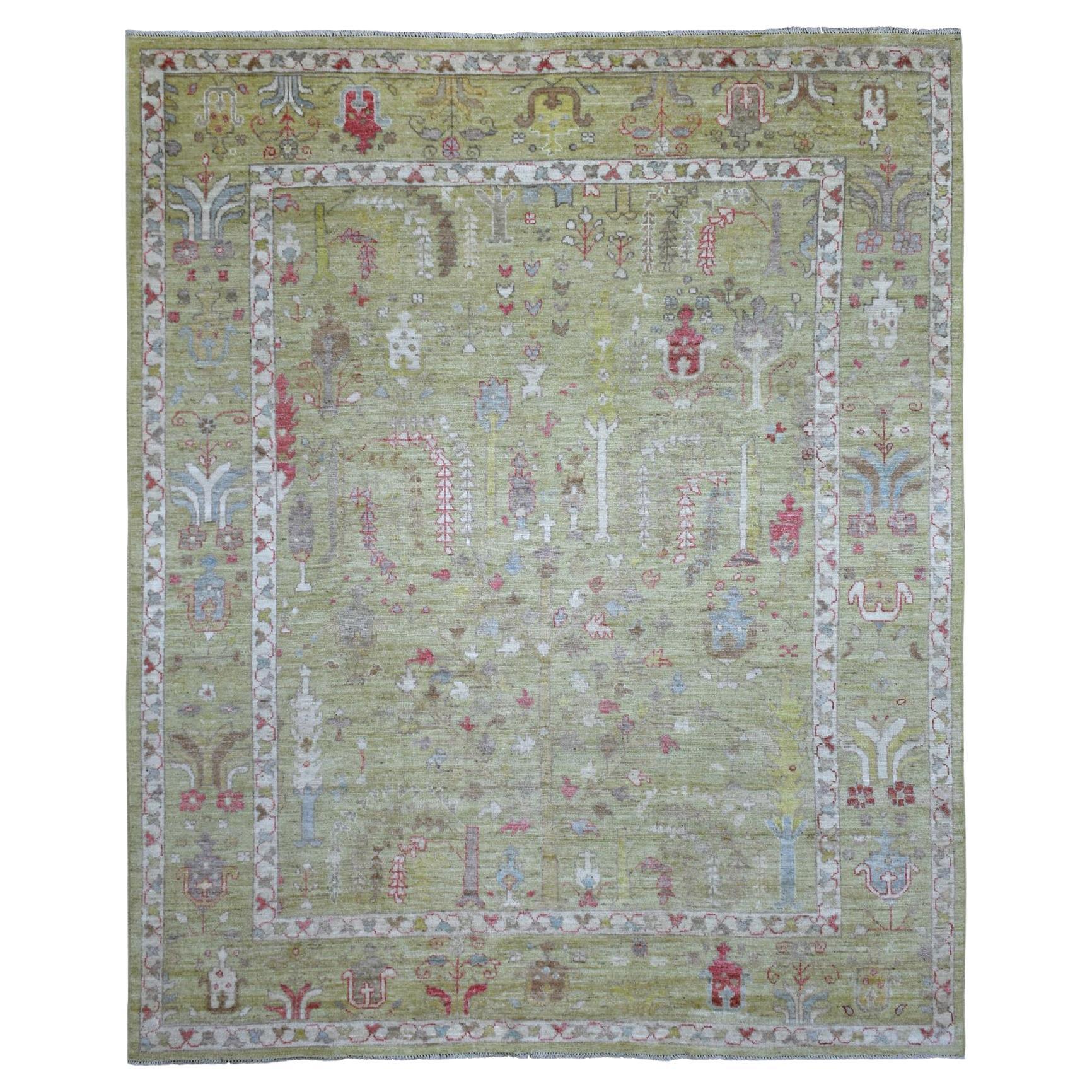8'x9'9" Lime Green Afghan Angora Ushak Natural Wool hand Knotted Rug For Sale