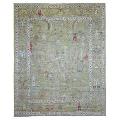8'x9'9" Lime Green Afghan Angora Ushak Natural Wool hand Knotted Rug