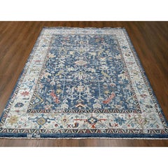 8'x9'9" Meditative Blue Heris Erased Design Wool Hand Knotted Oriental Rug