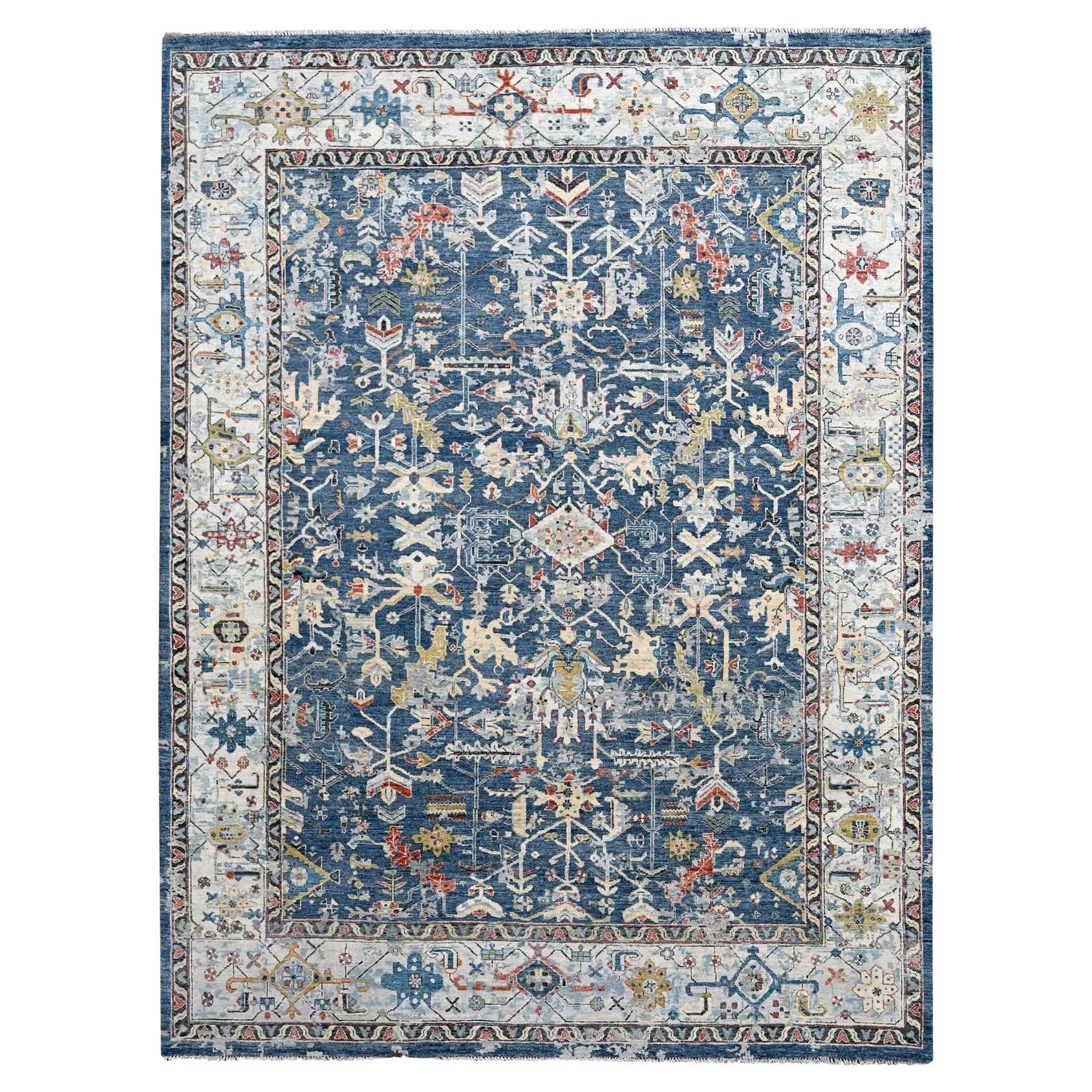 8
x9
9" Meditativ Blau Heris Gelöscht Design Wolle Handgeknüpft Orientteppich