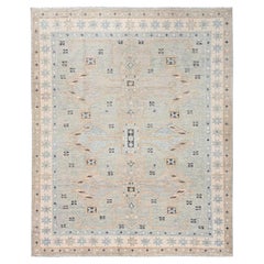 8'x9'9" Misty Gray Anatolian Village Design Turkish Knot Hand Knotted Wool Rug