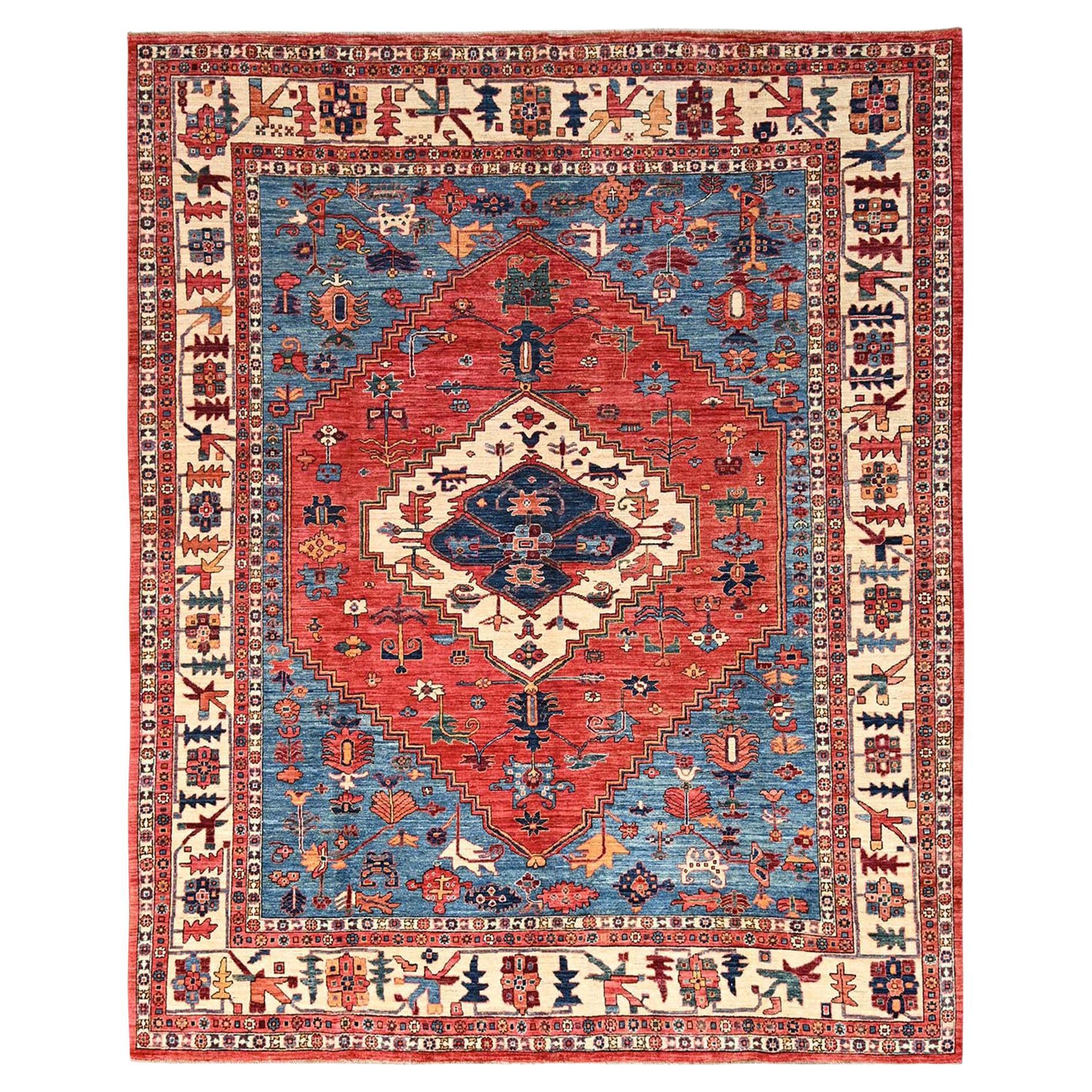 8
x9
9" Rouge Serapi Heriz avec grand médaillon Design noué à la main Tapis tout en laine