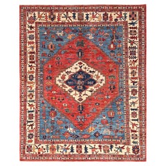 8
x9
9" Rouge Serapi Heriz avec grand médaillon Design noué à la main Tapis tout en laine