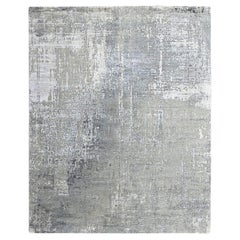 8'x9'9" Silver Gray Wool & Silk Abstract with Mosaic Design Hand Knotted Rug