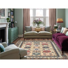 8'x9'9" Wheat Color, Soft Wool, Hand Knotted Afghan Super Kazak Rug