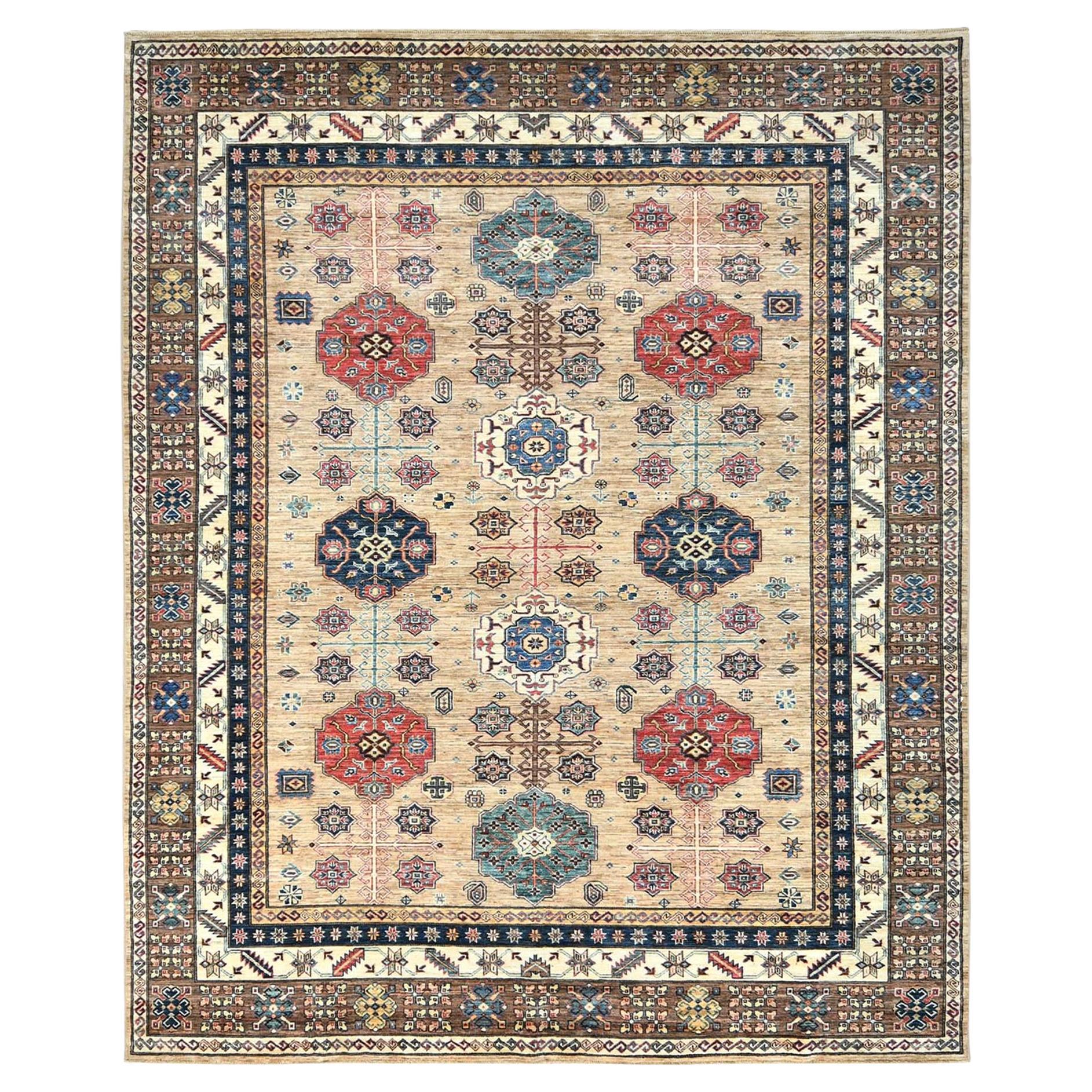 8'x9'9" Wheat Color, Soft Wool, Hand Knotted Afghan Super Kazak Rug