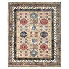 8'x9'9" Color Trigo, Lana Suave, Anudada a Mano Alfombra Afgana Super Kazak