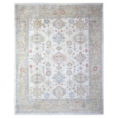 8'x9'9" Weißer handgeknüpfter, weißer, orientalischer Teppich aus Wolle in Peshawarwar mit Karajeh-Design