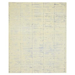 8'x9'9" White Modern Design with Textured Weave Wool & Silk Hand Knotted Rug