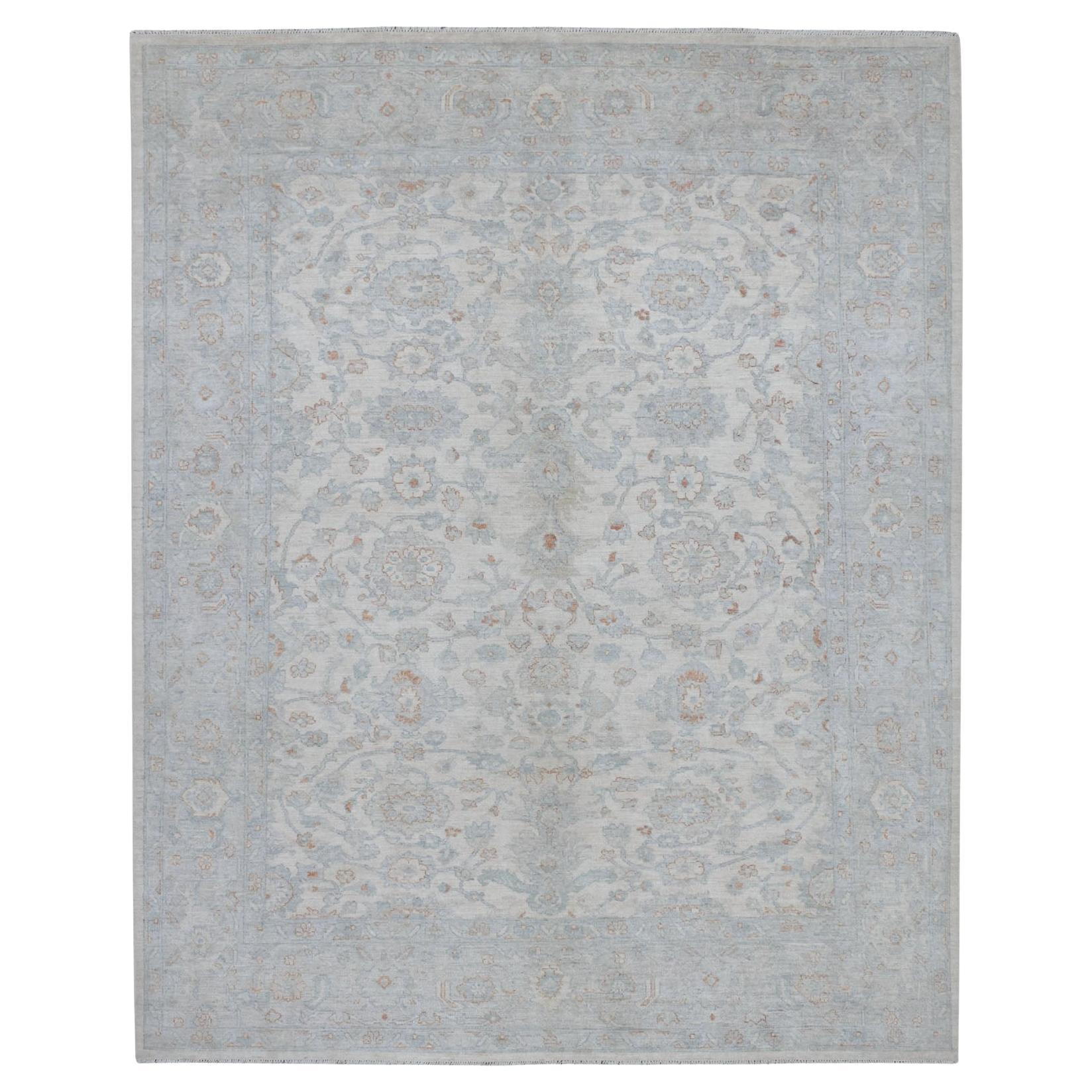 8'x9'9" White Wash Peshawar Hand Knotted Natural Wool Oriental Rug