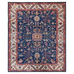 8'x9'9" Yale Blue Peshawar with Heris All Over Design Hand Knotted Wool Rug