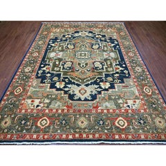 8'x9'9" Yale Blue Serapi Heriz with Medallion Design Hand Knotted Wool Rug
