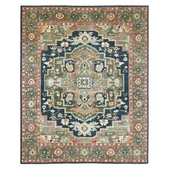 8'x9'9" Yale Blue Serapi Heriz with Medallion Design Hand Knotted Wool Rug