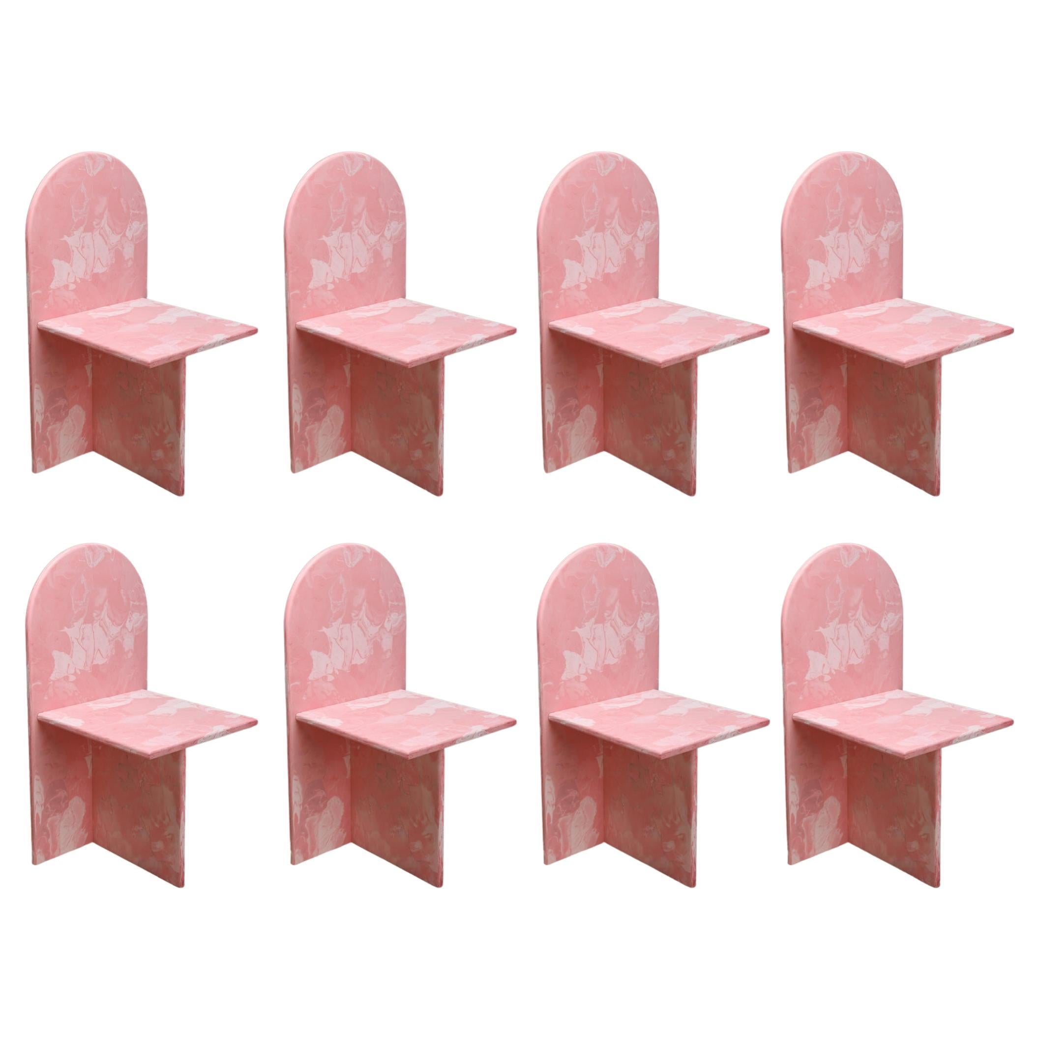 8x Contemporary Chairs Pink 100% Recycled Plastic Hand-Crafted by Anqa Studios