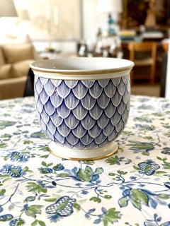 9 1/2 Inch Tall Blue And White Gilt Trimmed Jardinière, Good Friend & Com, Italy