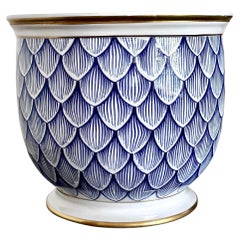 Jardinière de 9 1/2 pouces à garniture dorée bleue et blanche, Good Friend & Com, Italie