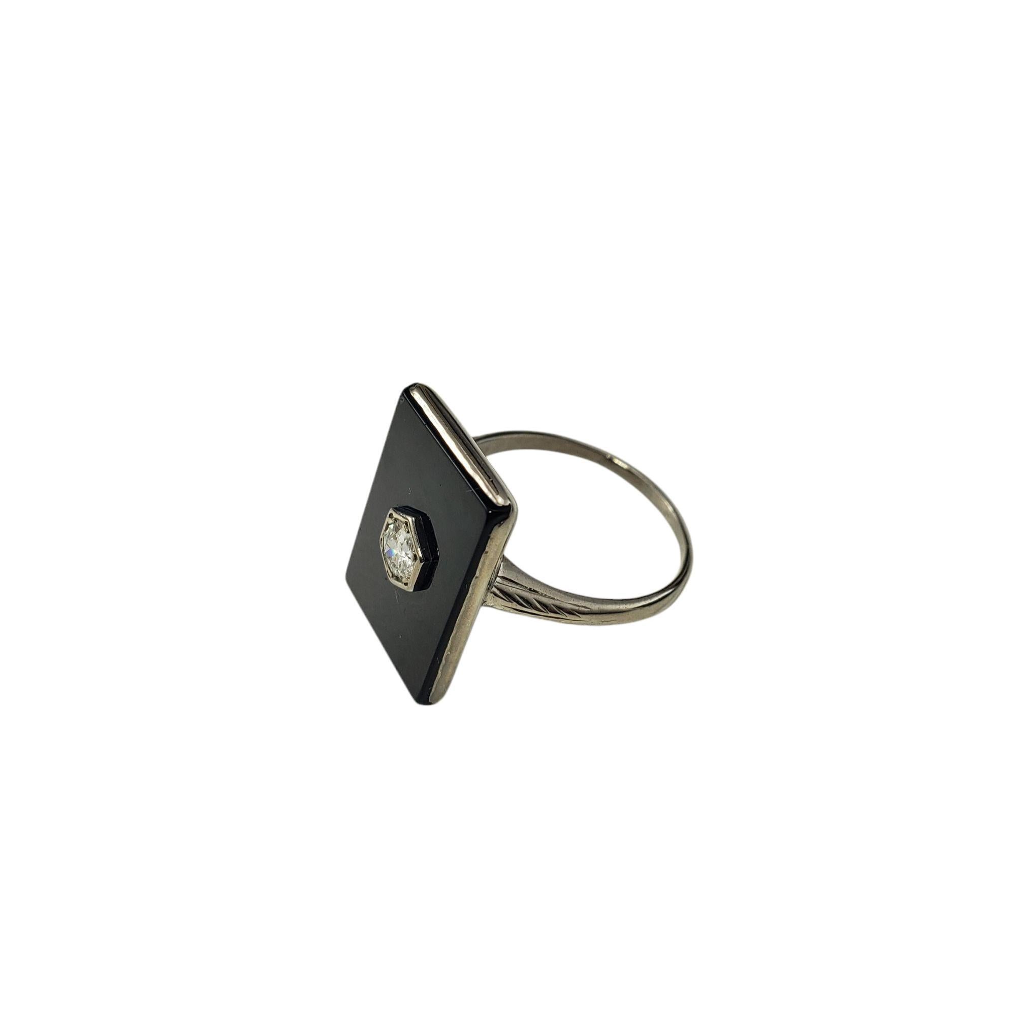 Old Mine Cut 9 - 10 Karat White Gold Onyx and Diamond Ring Size 7.25 #21438 For Sale
