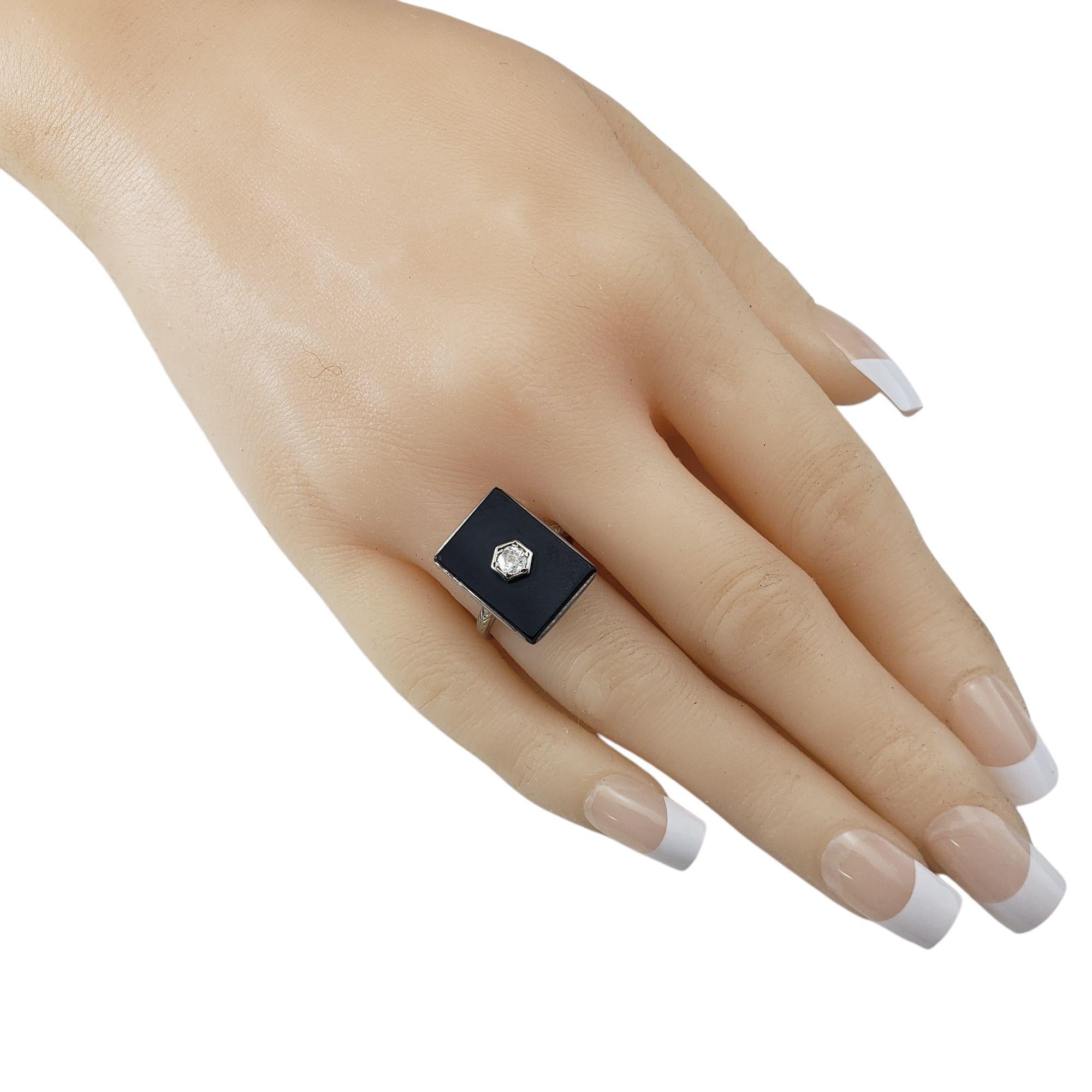 9 - 10 Karat White Gold Onyx and Diamond Ring Size 7.25 #21438 For Sale 1