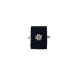 9 - 10 Karat Weißgold Onyx und Diamantring Größe 7,25 #21438