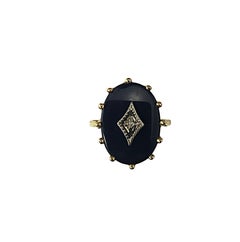 9 - Anillo de oro amarillo de 10 quilates con ónix y diamantes talla 5.5 #21436