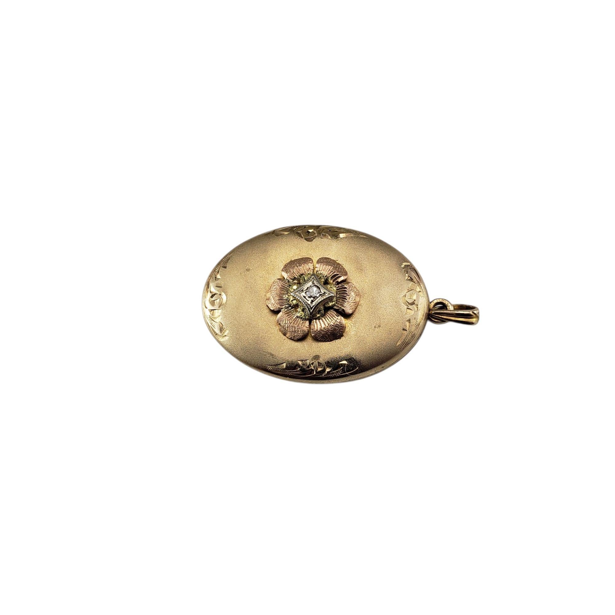 Single Cut 9- 10K Tricolor Gold and Diamond Floral Locket Pendant #21956 For Sale